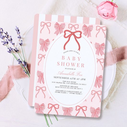 Roze lint lint patroon meisje baby shower kaart