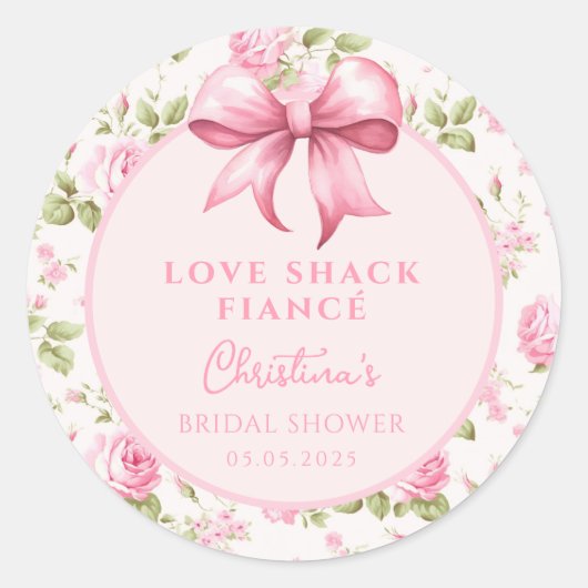 Roze lint Love Shack-verloofde Bruidsmeisjesfeest Ronde Sticker (Voorkant)