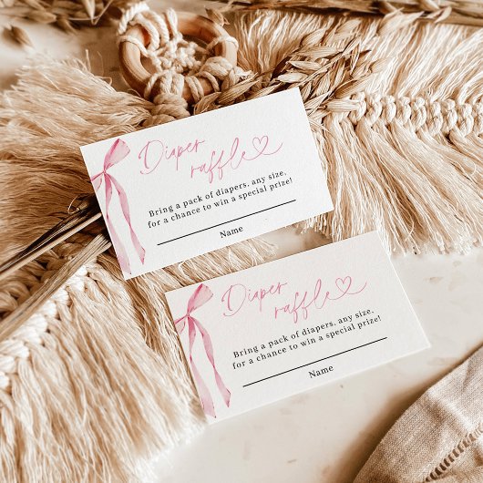 Roze lint Luier Lotekaart, Meisje Baby Shower Informatiekaartje