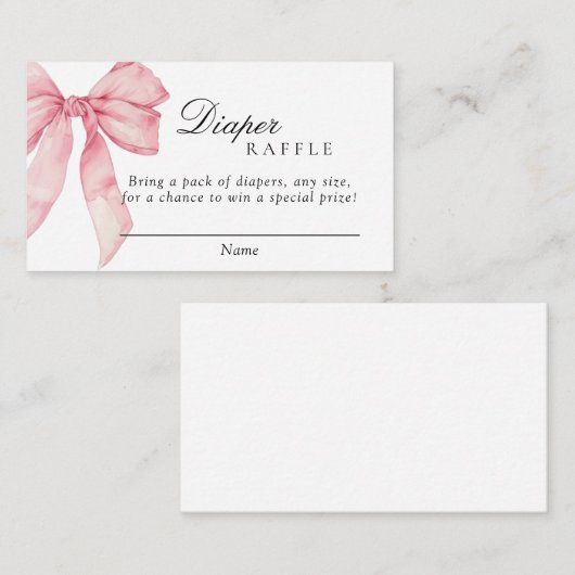 Roze lint Luierspelkaart, Meisje Baby Shower Informatiekaartje (Voorkant / Achterkant)