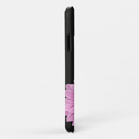 Roze lint madeliefje op zwart leer Case-Mate iPhone case (Achterkant/rechts)