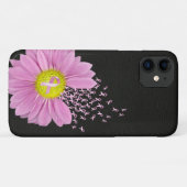 Roze lint madeliefje op zwart leer Case-Mate iPhone case (Achterkant (horizontaal))