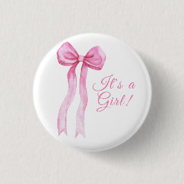 Roze lint meisje baby shower ronde button 3,2 cm