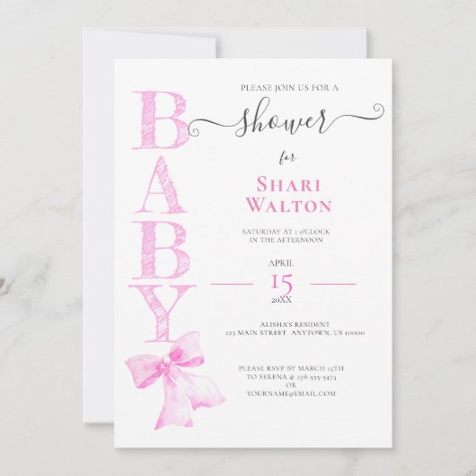 ROZE LINT MEISJE BABY SHOWER Uitnodiging (Voorkant)