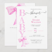 ROZE LINT MEISJE BABY SHOWER Uitnodiging (Voorkant / Achterkant)