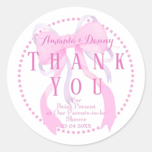 Roze lint meisje babyshower sticker (Voorkant)