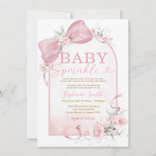 Roze lint meisje bloemige baby sprinkle uitnodigin kaart