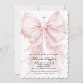 Roze lint meisje doop kaart (Voorkant)