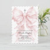 Roze lint meisje doop kaart (Staand voorkant)