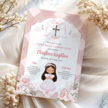 Roze lint meisje eerste heilige communie