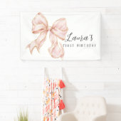 Roze Lint Meisje Eerste Verjaardag Spandoek (Insitu)