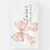 Roze Lint Meisje Eerste Verjaardag Spandoek (Verticaal)