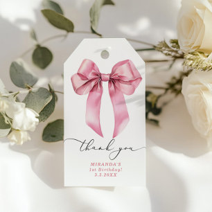 Roze lint meisje Verjaardagsfeestje dank je Cadeaulabel