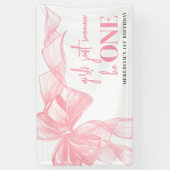 Roze Lint Meisjes 1e Verjaardag Spandoek (Verticaal)