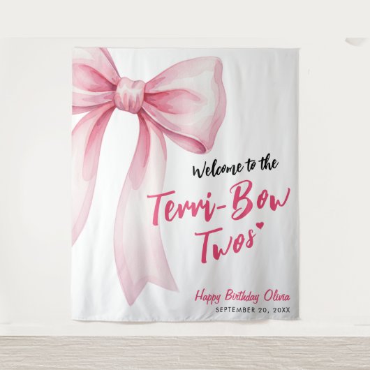 Roze Lint Meisjes 2e Verjaardagsfeestje Verschrikk Wandkleed (Voorkant)