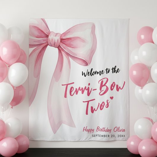 Roze Lint Meisjes 2e Verjaardagsfeestje Verschrikk Wandkleed