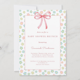 Roze lint met bloemen baby shower brunch kaart