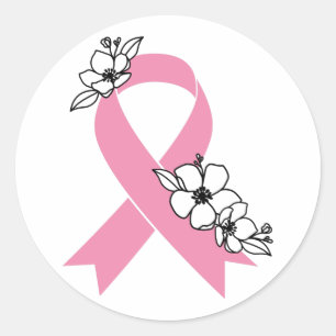 Roze lint met bloesems ronde sticker