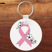 Roze lint met bloesems sleutelhanger (Voorkant)