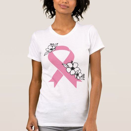 Roze lint met bloesems t-shirt (Voorkant)