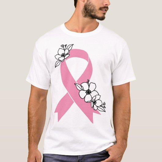 Roze lint met bloesems T-Shirt (Voorkant)
