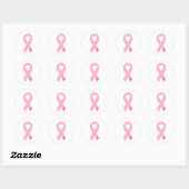 Roze lint met hart ronde sticker (Vel)