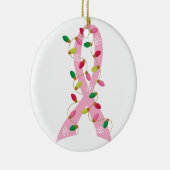 Roze lint met kerstverlichting borstkanker keramisch ornament (Rechts)
