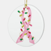 Roze lint met kerstverlichting borstkanker keramisch ornament (Links)