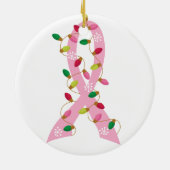 Roze lint met kerstverlichting borstkanker keramisch ornament (Achterkant)