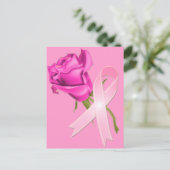 Roze lint met Roos *Borstkanker - Voorlichting * Briefkaart (Staand voorkant)