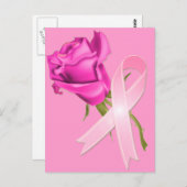 Roze lint met Roos *Borstkanker - Voorlichting * Briefkaart (Voorkant / Achterkant)