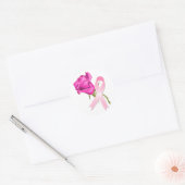 Roze lint met Roos *Borstkanker - Voorlichting * Ronde Sticker (Envelop)