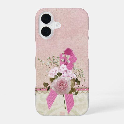 Roze lint met roos iPhone 16 hoesje (Achterkant)
