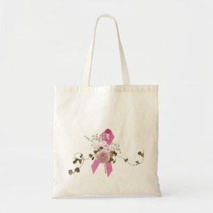 Roze lint met roos tote bag