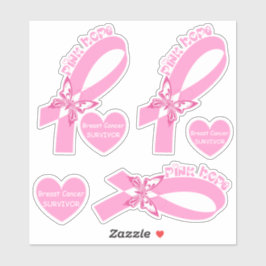 Roze lint met vlinder Overlever van borstkanker Sticker