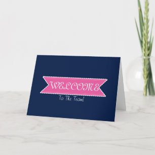 Roze lint met White Border BlueCute Welcome Bedankkaart