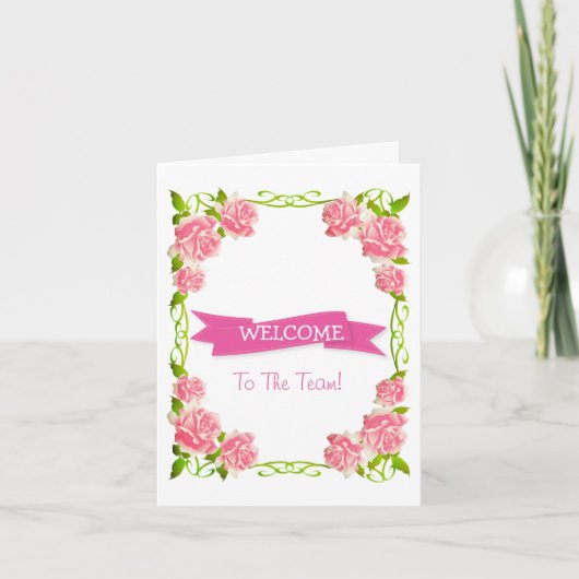 Roze lint met White Border Cute Welcome Card Kaart (Voorkant)