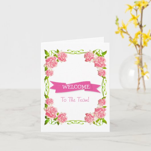 Roze lint met White Border Cute Welcome Card Kaart (Gele Bloem)