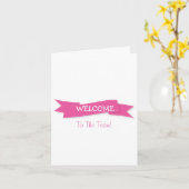 Roze lint met White Border Cute Welcome Kaart (Gele Bloem)