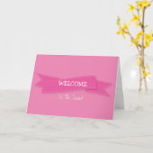 Roze lint met White Border Cute Welcome Kaart (Gele Bloem)