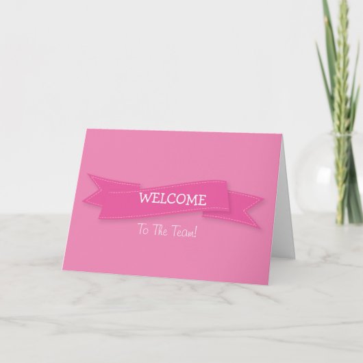 Roze lint met White Border Cute Welcome Kaart (Voorkant)