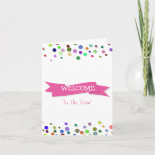 Roze lint met witte grenspodots Welkom Kaart