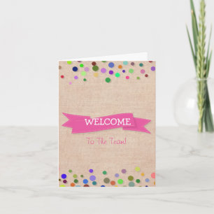 Roze lint met witte grenspodots Welkom Kaart