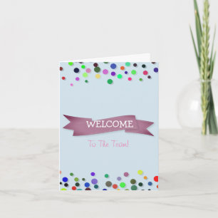 Roze lint met witte grenspodots Welkom Kaart
