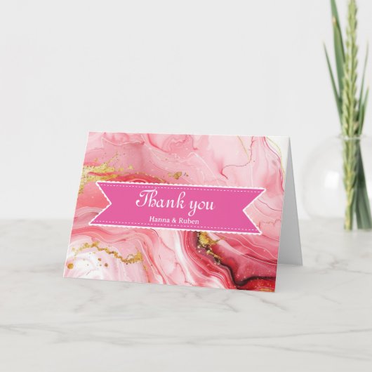 Roze lint met witte grenspost Dank u wel Bedankkaart (Voorkant)