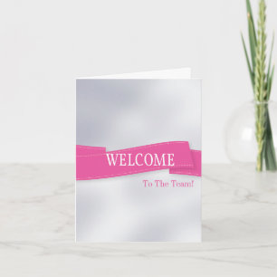 Roze lint met witte rand Schattige welkom Kaart