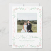 Roze lint mistletoe groen Kerst foto  Feestdagenkaart (Voorkant)