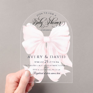 Roze lint moderne elegante baby shower voor meisje acryl uitnodigingen