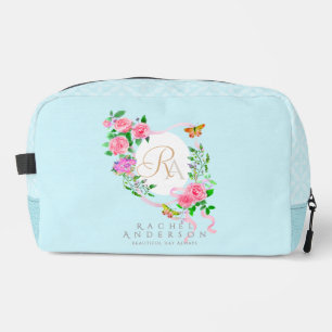 Roze lint monogram blauwe print naaizak toilettasje