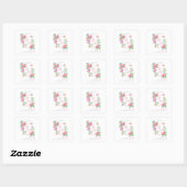 Roze lint monogram bruiloft vierkante sticker (Vel)